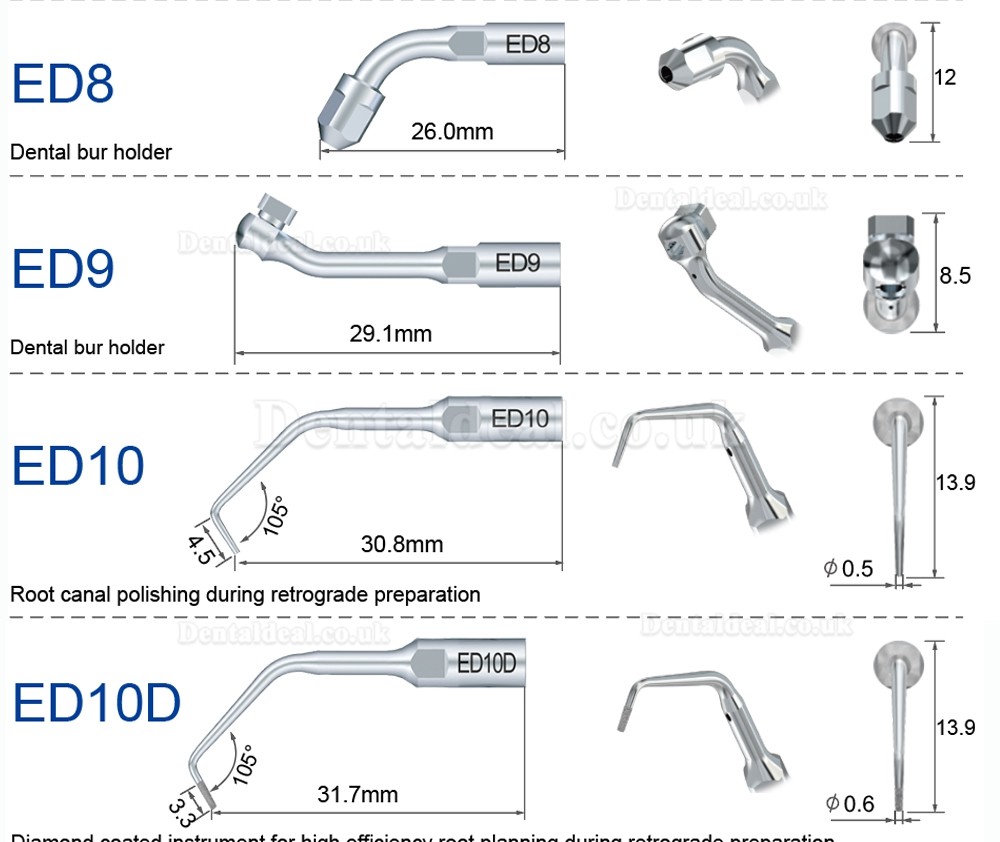 Refine Ultrasonic Scaler Tips ED1 ED2 ED3 ED4 ED5 ED6 ED7 ED8 ED9 ED10 ED11 ED14 ED15 Fit SATELEC NSK DTE